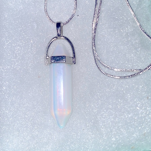 Natural Opal Tear Drop Sterling Silver 24” Necklace - Picture 6 of 7